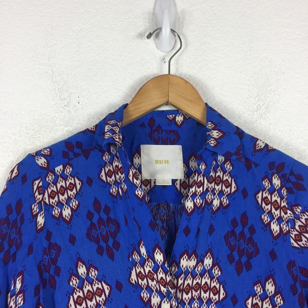 Anthropologie Maeve Woodland Walk Blue Boho Popover Button Top Size 8 - Picture 4 of 15